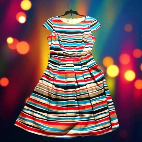 Anne Klein Dresses & Skirts - Anne Klein Multicolor Striped Fit & Flare Dress Size 14 Large